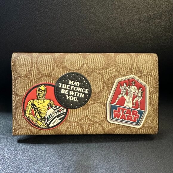 NWT!COACH StarWars Khaki Coated Canvas Universal PhoneCase Patches F88110 Wallet